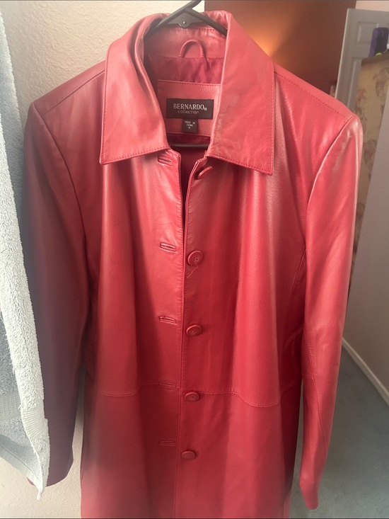 Bernardo Jackets & Blazers - Bernardo Red Leather Trench Coat